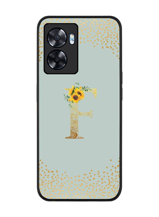Stylizedd Rugged Black edge case for Oppo A57 Slim fit Soft Case Flexible Rubber Edges Anti Drop TPU Gel Thin Cover - Custom Monogram Initial Letter Floral Pattern Alphabet - F (Light Grey ) - Image 1