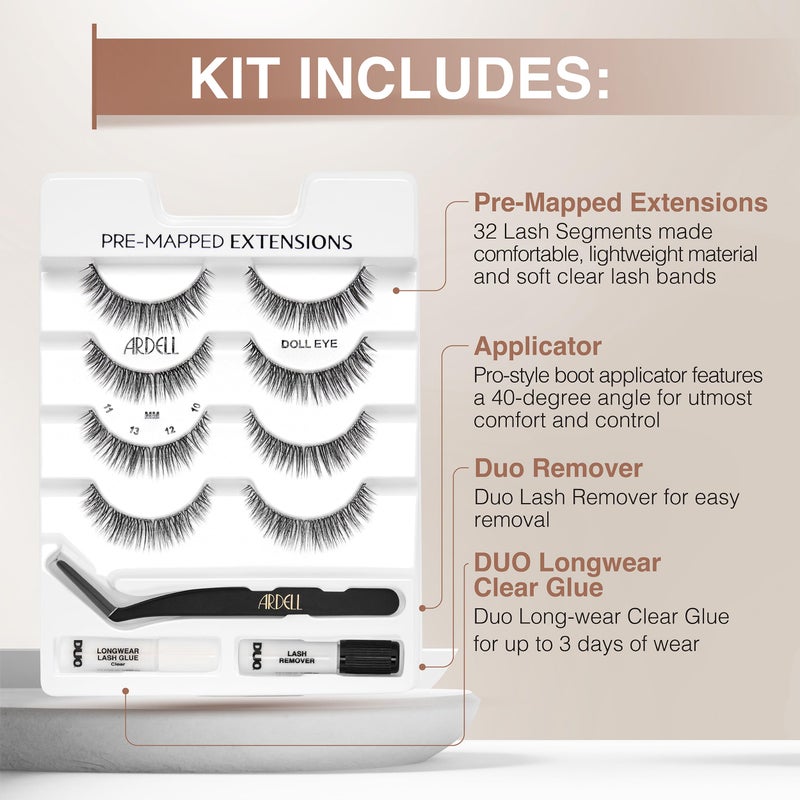 Ardell Pre-Mapped Eyelash Extensions Kit - False Lashes Doll Eye, Reusable Segmented Lash Strips, Long-Lasting with Glue and Remover, 4 Pack - Image 3