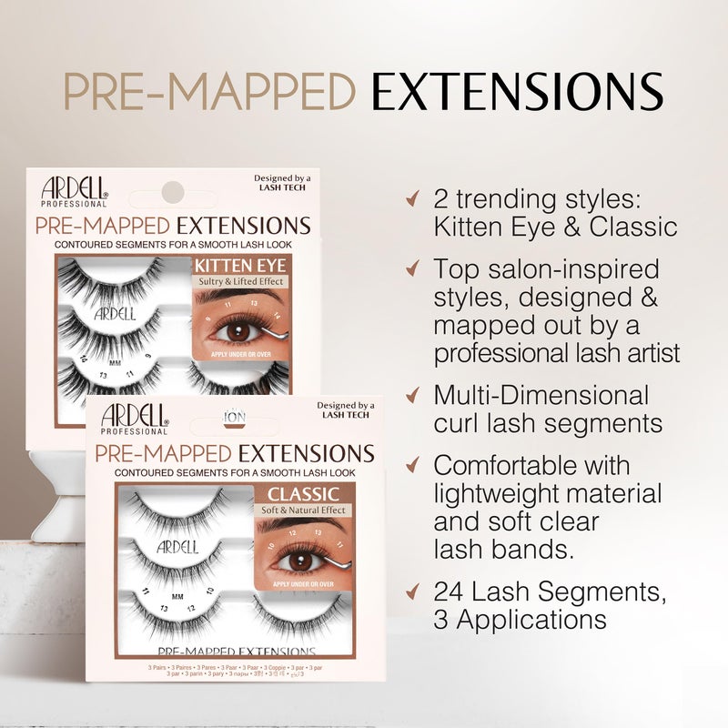 Ardell Pre-Mapped Eyelash Extensions Kit - False Lashes Doll Eye, Reusable Segmented Lash Strips, Long-Lasting with Glue and Remover, 4 Pack - Image 5