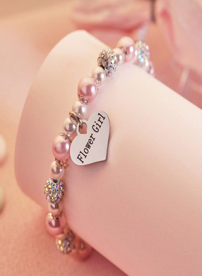LParkin Flower Girl Bracelet Flower Girl Gifts from Bride Pink Pearl Bracelets Wedding Gift for Little Girls - Image 5
