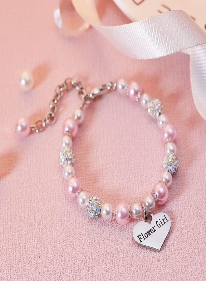LParkin Flower Girl Bracelet Flower Girl Gifts from Bride Pink Pearl Bracelets Wedding Gift for Little Girls - Image 3