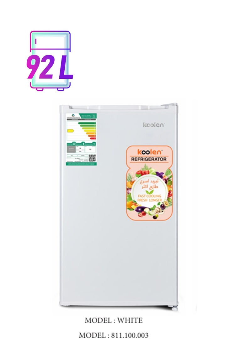 KOOLEN Single Door Refrigerator 3.2 Cu.ft 92L 811100003 White - Image 1