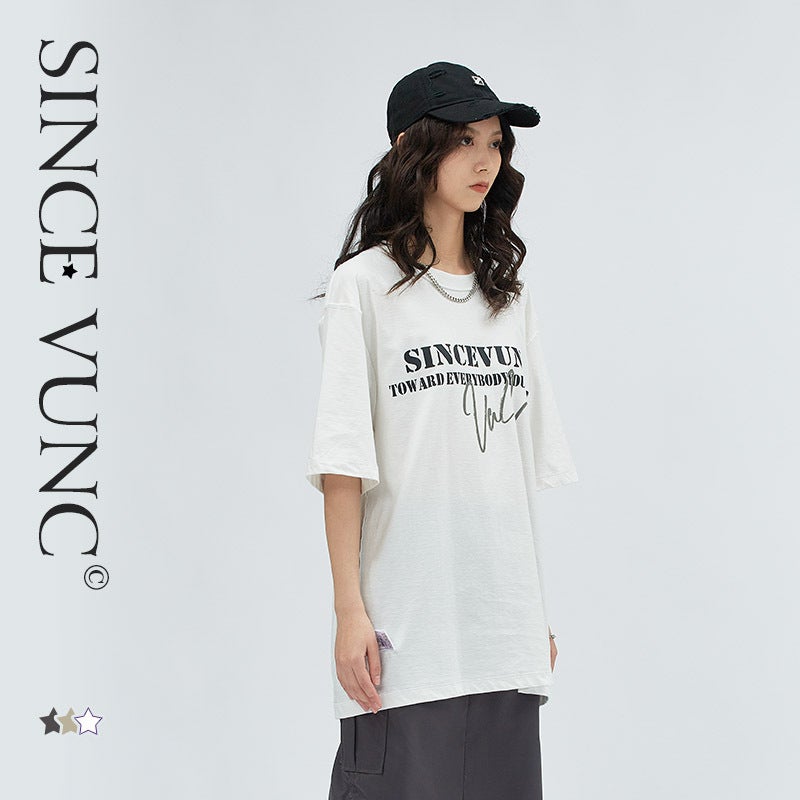 American Casual White T-Shirt Drop Shoulder Oversize Versatile Summer Couple High Street Men And Women 200G Cotton Short Sleeve - Image 3