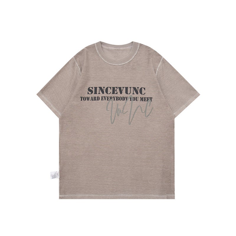 American Casual White T-Shirt Drop Shoulder Oversize Versatile Summer Couple High Street Men And Women 200G Cotton Short Sleeve - Image 1