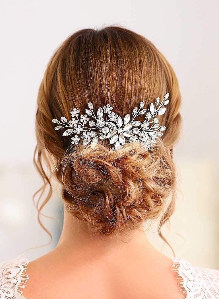 NIBEMINENT Opal Crystal Hair Comb Bridal Pieces Flower Bride Wedding Accessories with Pearl Side Combs Headpiece for Women Silver - Image 1