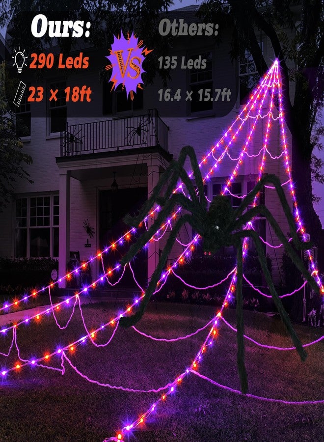 إنست زينة شبكة العنكبوت للهالوين الخارجية، 290 مصباح LED على شكل شبكة عنكبوت للهالوين مع عنكبوت كبير بطول 78.7 بوصة وشبكة عنكبوت مطاطية بوزن 3.53 أونصة، شبكة عملاقة مضيئة بطول 23 قدمًا مع 8 أوضاع (بنفسجي وبرتقالي). - Image 2
