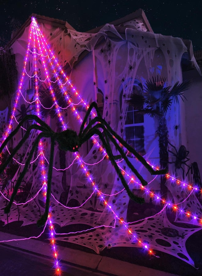 إنست زينة شبكة العنكبوت للهالوين الخارجية، 290 مصباح LED على شكل شبكة عنكبوت للهالوين مع عنكبوت كبير بطول 78.7 بوصة وشبكة عنكبوت مطاطية بوزن 3.53 أونصة، شبكة عملاقة مضيئة بطول 23 قدمًا مع 8 أوضاع (بنفسجي وبرتقالي). - Image 1