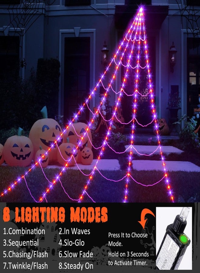إنست زينة شبكة العنكبوت للهالوين الخارجية، 290 مصباح LED على شكل شبكة عنكبوت للهالوين مع عنكبوت كبير بطول 78.7 بوصة وشبكة عنكبوت مطاطية بوزن 3.53 أونصة، شبكة عملاقة مضيئة بطول 23 قدمًا مع 8 أوضاع (بنفسجي وبرتقالي). - Image 4