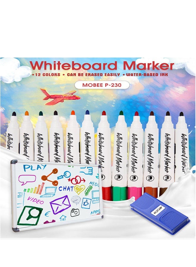 Mobee 12 PCS Whiteboard Erasable Marker Set, for Kids, Teachers, Office, School Supplies - Image 2