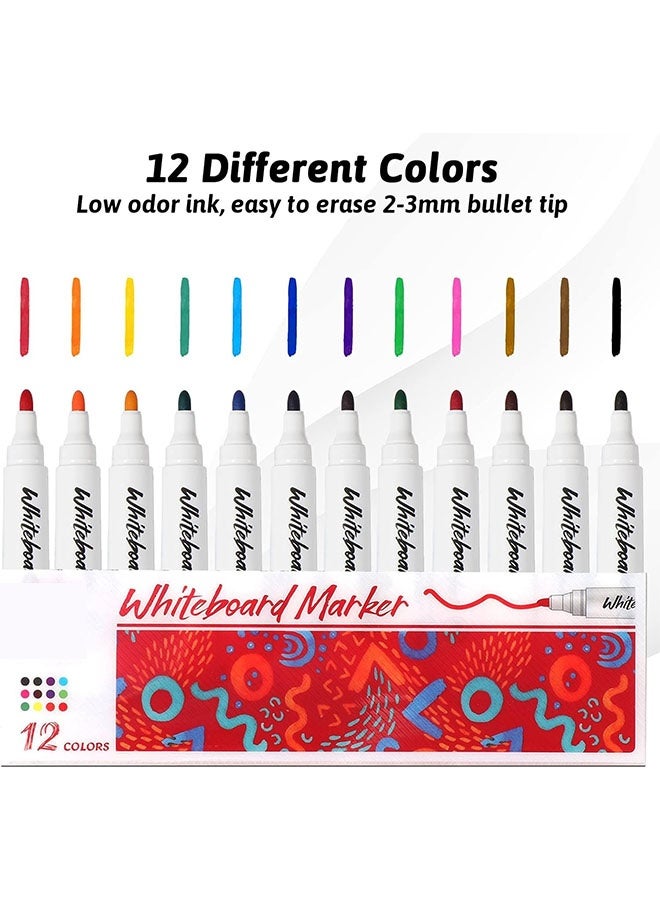 Mobee 12 PCS Whiteboard Erasable Marker Set, for Kids, Teachers, Office, School Supplies - Image 3