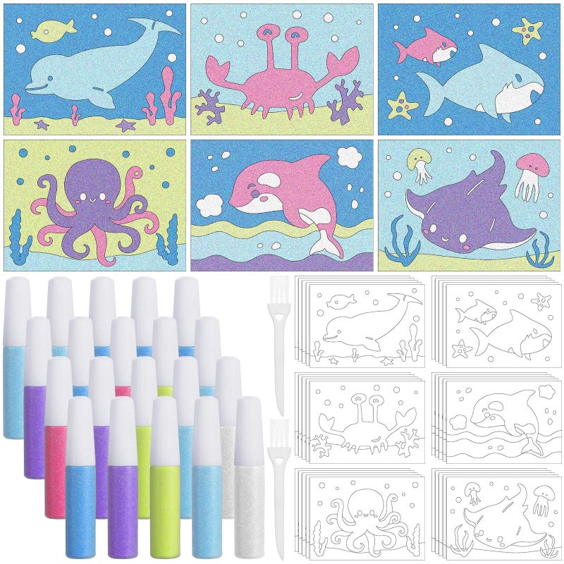 VercanMonth 30 Sets Ocean Animal Sand Art Kits for DIY Craft Sand Painting Colored Art Painting Cards Set DIY Arts Ocean Theme Educational and Learning Activities - Image 2