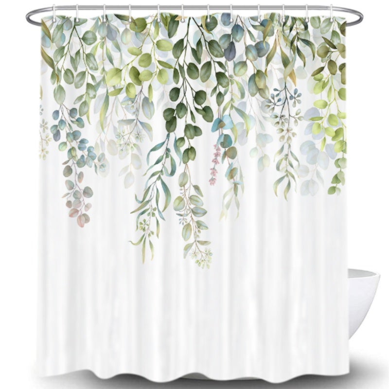 Shower Curtain: 72x72 Inch Thickened Polyester, Waterproof Mildewproof - Leaf Pattern White Curtain for Bathroom Partition & Decor