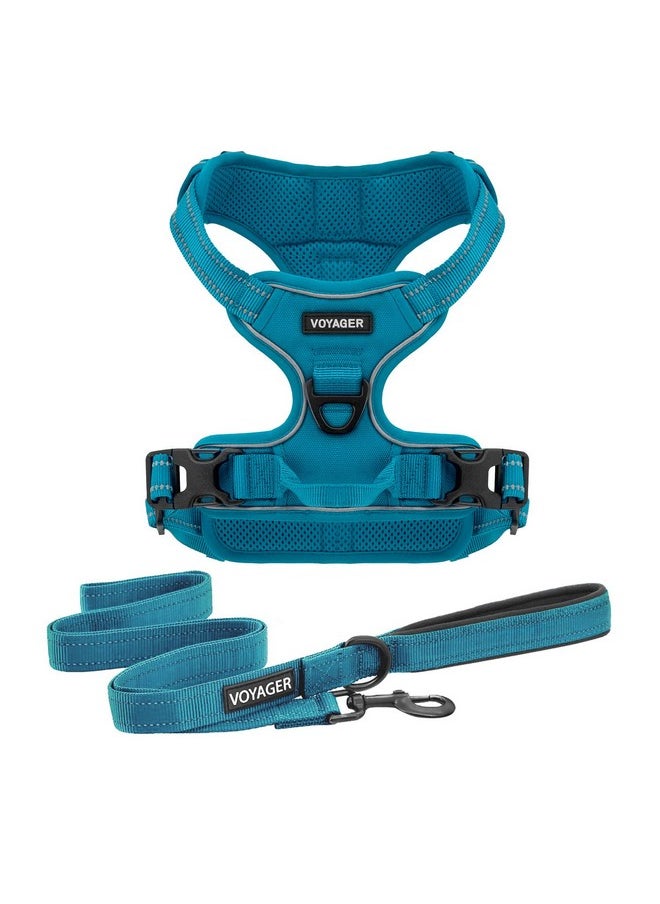 VOYAGER Voyager Dog Harness Dual Leash Attachment No-Pull Control Adjustable Soft but Strong Pet Harness for Medium and Large Dogs with 3M Reflective Technology - Harness Leash Set (Turquoise), XL  - Image 1