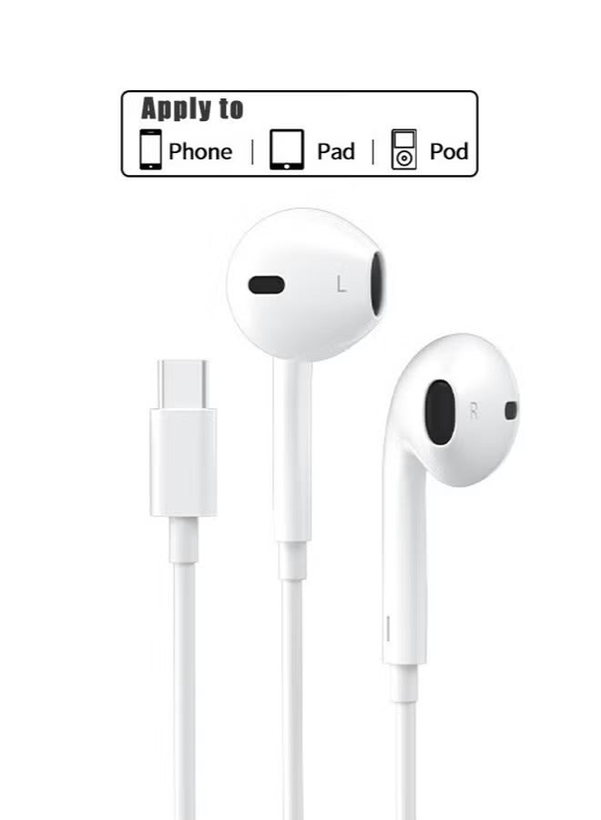 USB C Wired Earbuds with Mic and Volume Control, Ergonomic In-Ear Headphones for iPhone 15 Pro Max, iPad Pro/Air, Samsung (White) - Image 2