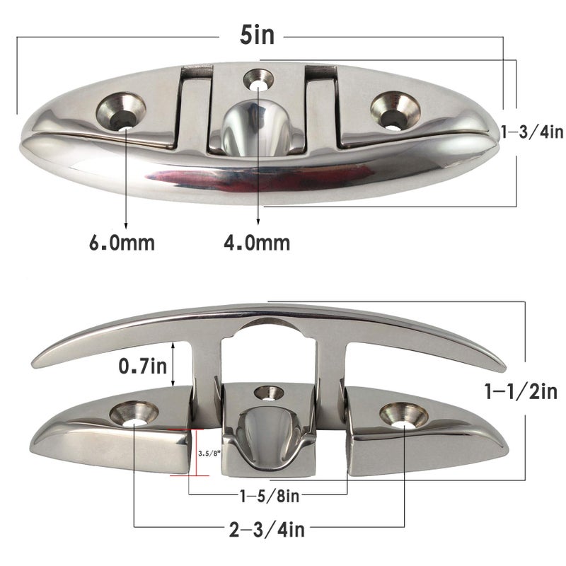 Veithi 316 Stainless Steel Boat Folding Cleat 5 Inch  Flip Up Dock Cleat For Deck And Boat  Boat Tie Down Cleats Dock Cleats Folding Cleat Rope Cleat Pop Up Cleat Boat Cleats With Fasteners (4 Pack) - Image 2