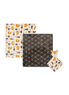 hudson baby Blanket 2 Piece And Security Blanket Boy Gray Fox  - Image 1
