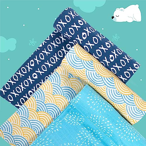 TIDY SLEEP 100% Cotton New Born Baby Muslin Swaddle Wrapper | Newborn Little Finder Soft Blanket for 0-6 Months |Pack of 3|100 cm x 100 cm (Fan-Blue Puff-XOXO) - Image 4