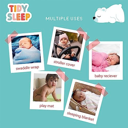 TIDY SLEEP 100% Cotton New Born Baby Muslin Swaddle Wrapper | Newborn Little Finder Soft Blanket for 0-6 Months |Pack of 3|100 cm x 100 cm (Fan-Blue Puff-XOXO) - Image 5