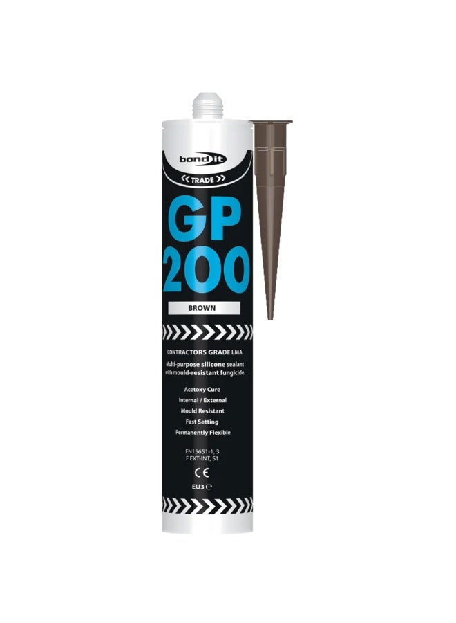 Bond It Bond-It GP200 Contractors Grade LMA General Purpose Acetoxy Silicone Sealant 310ml (Brown, EU3) - Image 2