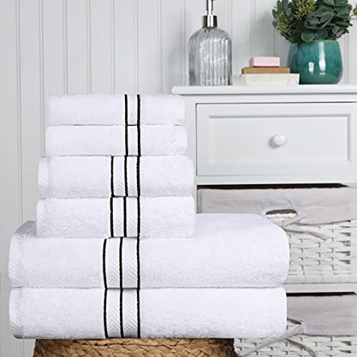 Superior Turkish Cotton Ultra-Plush 6-Piece Towel Set, Ideal for Master Bath, Guest Bathroom, Fast Drying, Shower, Spa, Face/Washcloths, Hand, Bath Towels, Absorbent, Home Basics, Black - Image 2