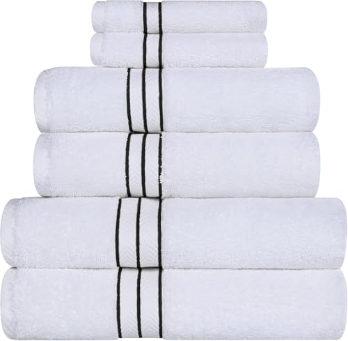 Superior Turkish Cotton Ultra-Plush 6-Piece Towel Set, Ideal for Master Bath, Guest Bathroom, Fast Drying, Shower, Spa, Face/Washcloths, Hand, Bath Towels, Absorbent, Home Basics, Black - Image 1