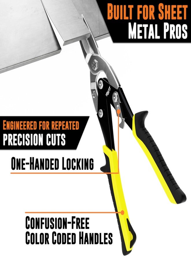 AMERICAN MUTT TOOLS مقصات قطع المعادن شديدة التحمل من Mutt Tools مقاس 10 بوصات - مقصات قص احترافية للصفائح المعدنية والفولاذ المقاوم للصدأ والألومنيوم - مقص مستقيم القطع لأجهزة التدفئة والتهوية وتكييف الهواء مع قبضة مريحة - Image 4