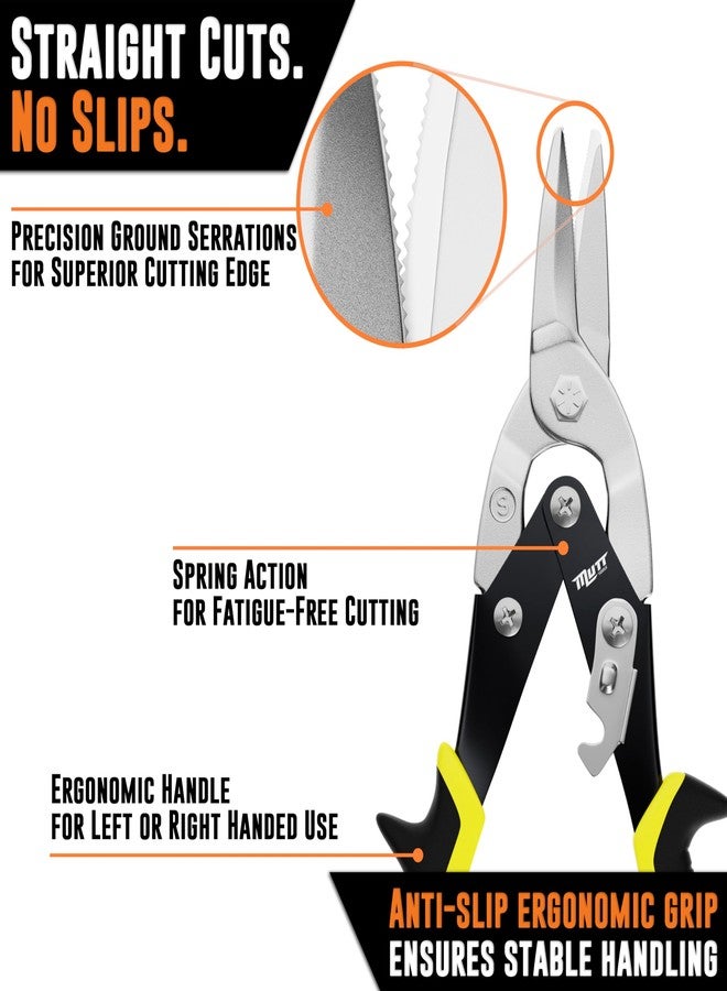 AMERICAN MUTT TOOLS مقصات قطع المعادن شديدة التحمل من Mutt Tools مقاس 10 بوصات - مقصات قص احترافية للصفائح المعدنية والفولاذ المقاوم للصدأ والألومنيوم - مقص مستقيم القطع لأجهزة التدفئة والتهوية وتكييف الهواء مع قبضة مريحة - Image 3