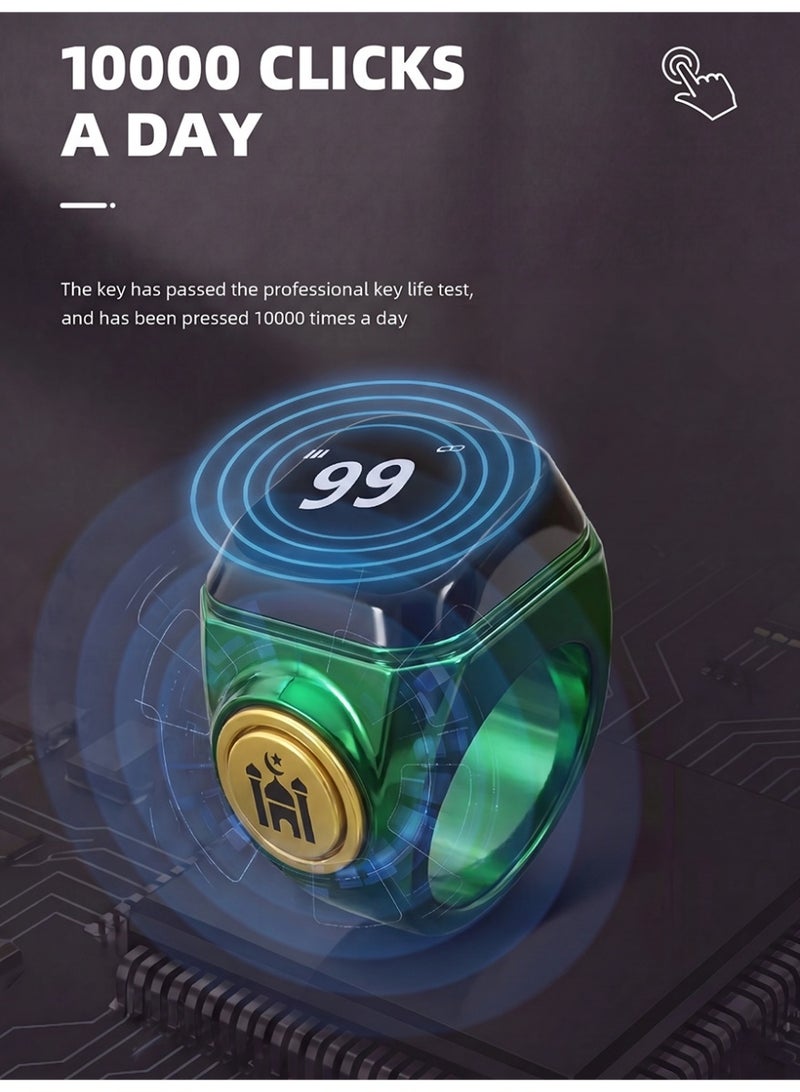 Slema Salam Smart Tasbih Ring Digital Tasbeeh Counter Ring Islamic Prayer Counter 99999 Count Zikr Tracker Prayer Reminder Long Battery Life Lightweight Smart Prayer Ring（green） - Image 5