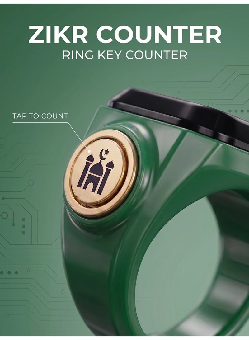 Slema Salam Smart Tasbih Ring Digital Tasbeeh Counter Ring Islamic Prayer Counter 99999 Count Zikr Tracker Prayer Reminder Long Battery Life Lightweight Smart Prayer Ring（green） - Image 2