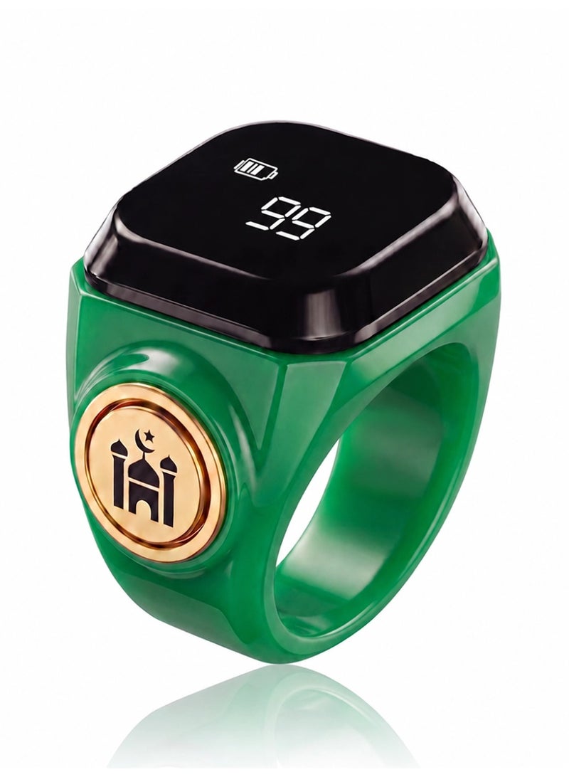 Slema Salam Smart Tasbih Ring Digital Tasbeeh Counter Ring Islamic Prayer Counter 99999 Count Zikr Tracker Prayer Reminder Long Battery Life Lightweight Smart Prayer Ring（green） - Image 1