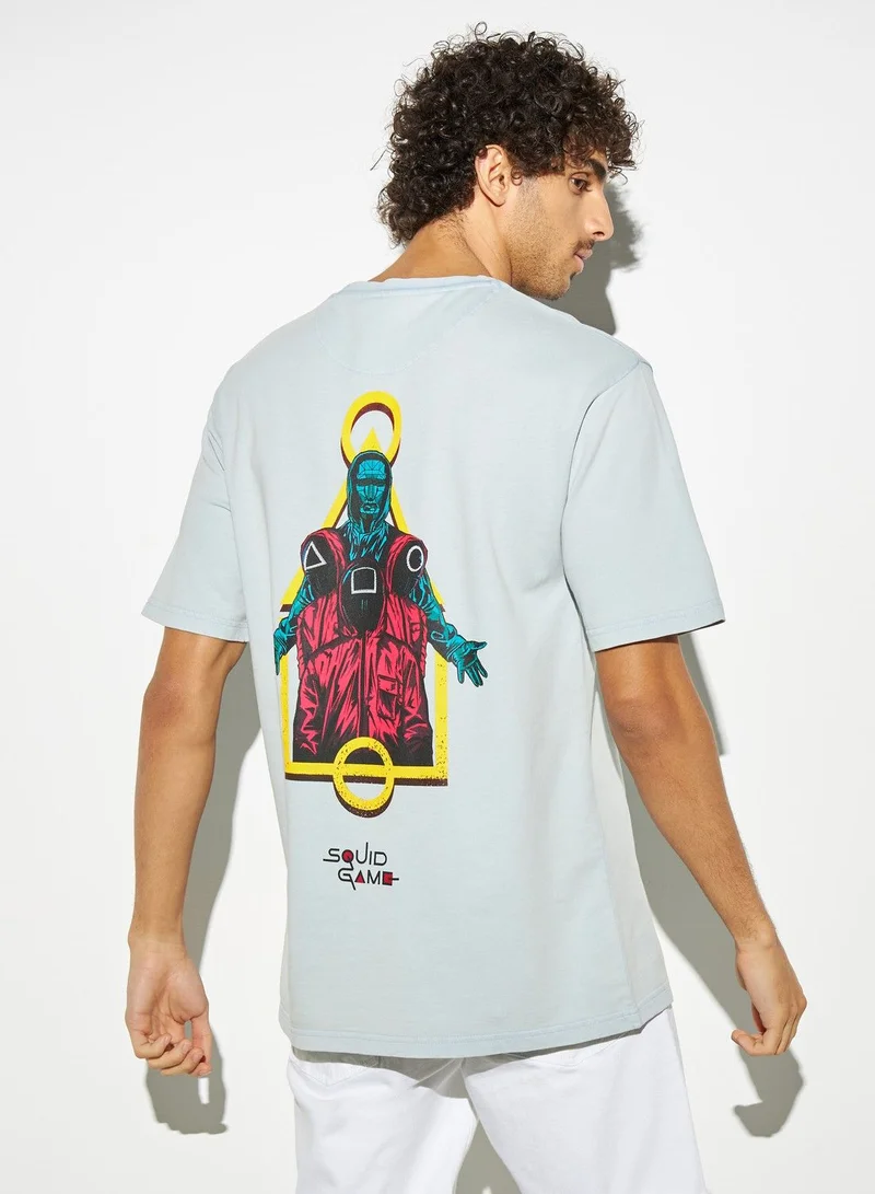 SP Characters Squid Game Print Crew Neck T-shirt with Short Sleeves