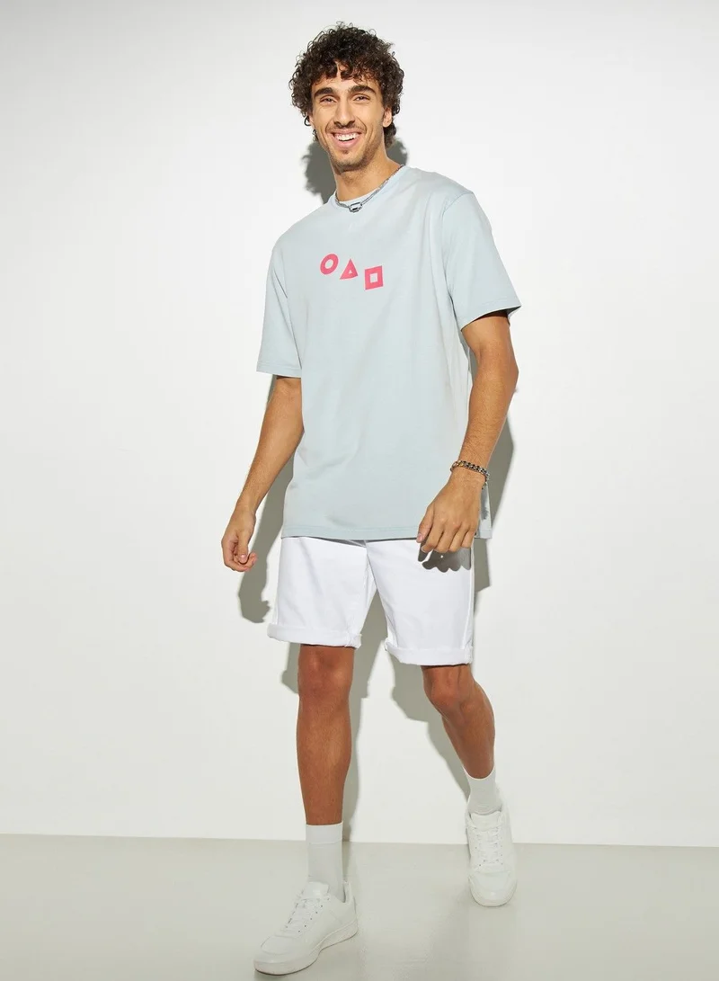 SP Characters Squid Game Print Crew Neck T-shirt with Short Sleeves