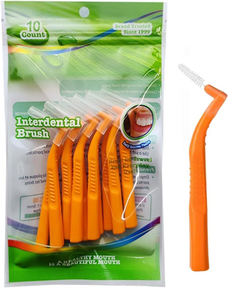 l&wen L-Shaped Interdental Brushes Set, Easy Daily Non-Slip Dental Toothpick Floss for Braces 10PCS (1.2-1.5mm, Orange) - Image 1