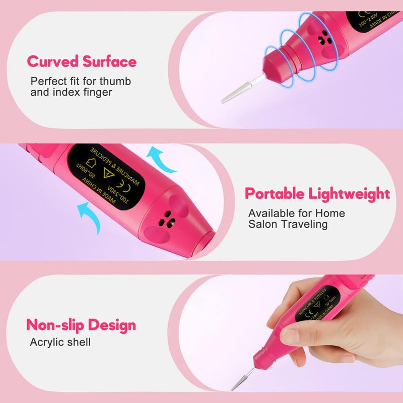 Uptodateproducts 240V Mini Electric Nail Drill Art Manicure File Portable Manicure Pen Sander Polisher for Exfoliating Grinding Polishing Remove Nail Polish - Image 4