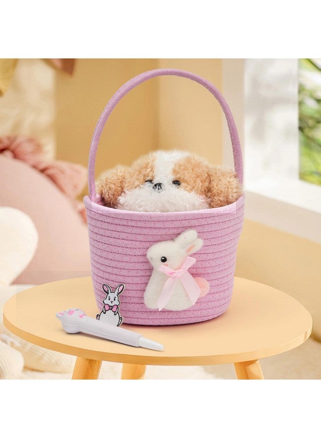 minstely Easter Baskets with Bunny Decoration for Kids - Soft & Durable Woven Design, Empty Baby Bunny Egg Basket with Handle for Boys, Girls, Toddler, Infant Gifts Basket for Easter Personalized (Pink) - Image 5