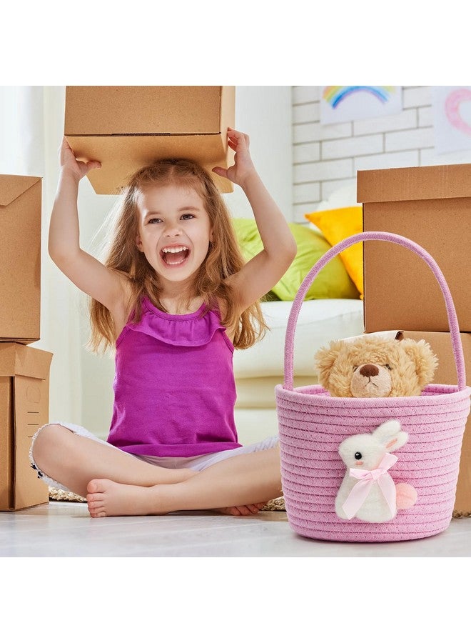 minstely Easter Baskets with Bunny Decoration for Kids - Soft & Durable Woven Design, Empty Baby Bunny Egg Basket with Handle for Boys, Girls, Toddler, Infant Gifts Basket for Easter Personalized (Pink) - Image 2