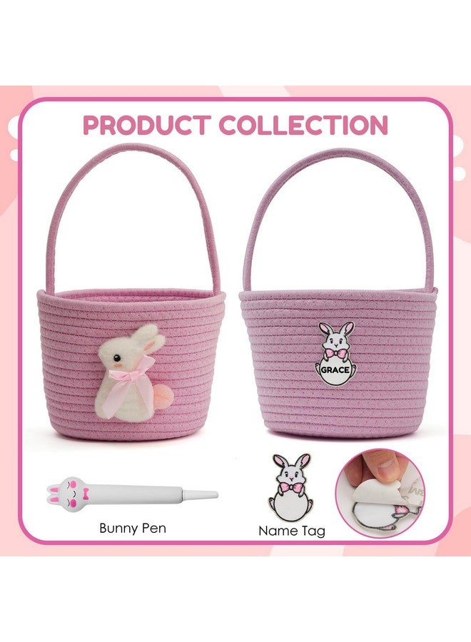 minstely Easter Baskets with Bunny Decoration for Kids - Soft & Durable Woven Design, Empty Baby Bunny Egg Basket with Handle for Boys, Girls, Toddler, Infant Gifts Basket for Easter Personalized (Pink) - Image 3