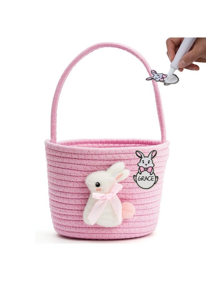 minstely Easter Baskets with Bunny Decoration for Kids - Soft & Durable Woven Design, Empty Baby Bunny Egg Basket with Handle for Boys, Girls, Toddler, Infant Gifts Basket for Easter Personalized (Pink) - Image 1