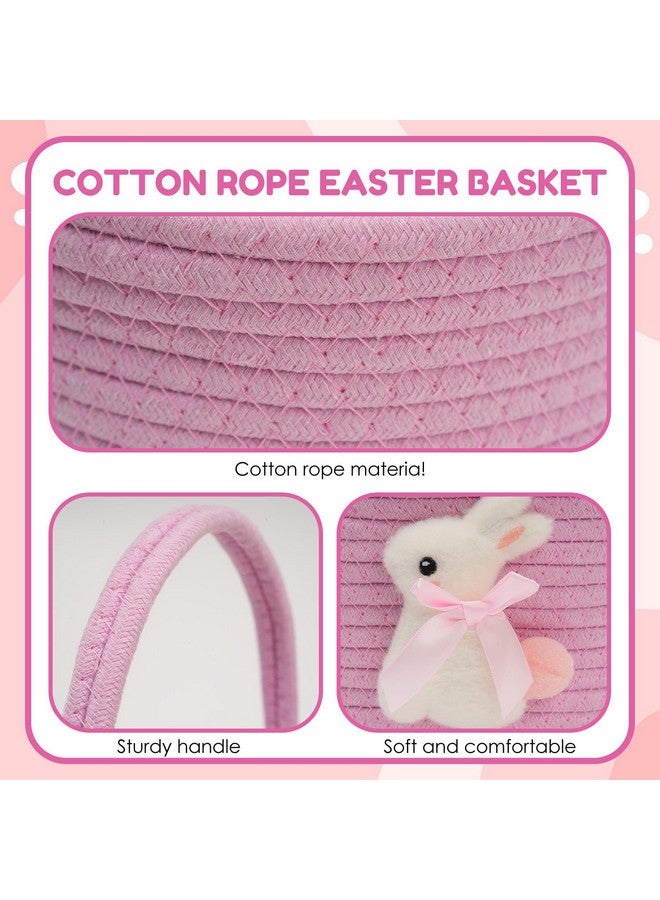 minstely Easter Baskets with Bunny Decoration for Kids - Soft & Durable Woven Design, Empty Baby Bunny Egg Basket with Handle for Boys, Girls, Toddler, Infant Gifts Basket for Easter Personalized (Pink) - Image 4