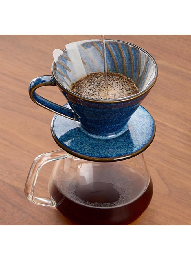 طقم تقطير قهوة V60 من السيراميك المزجج باللون الأزرق النجمي، كوب ترشيح قهوة مخروطي الشكل للتحضير اليدوي بمقبض مريح، يتضمن 100 ورقة ترشيح قهوة مخروطية الشكل من لب الخشب الطبيعي V60، هدية مثالية لمحبي القهوة للاستخدام المنزلي والمقاهي والمكاتب (أزرق) - Image 2