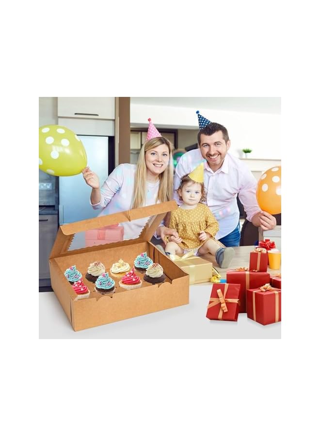 S-TOP 10 Packs Cupcake Boxes with Windows,Food Grade Cupcake Holders Bakery Carrier Boxes,olding 12 Standard Cupcakes for Party Birthday Holiday Bakery Supplies (Brown) - Image 3