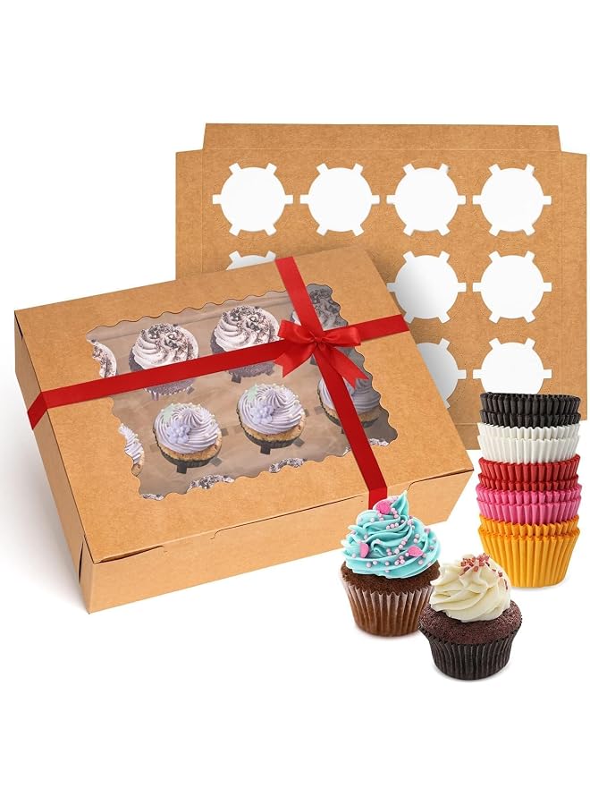 S-TOP 10 Packs Cupcake Boxes with Windows,Food Grade Cupcake Holders Bakery Carrier Boxes,olding 12 Standard Cupcakes for Party Birthday Holiday Bakery Supplies (Brown) - Image 1