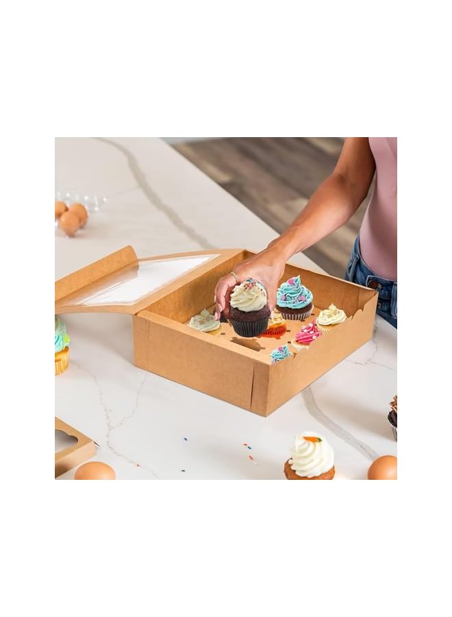 S-TOP 10 Packs Cupcake Boxes with Windows,Food Grade Cupcake Holders Bakery Carrier Boxes,olding 12 Standard Cupcakes for Party Birthday Holiday Bakery Supplies (Brown) - Image 2