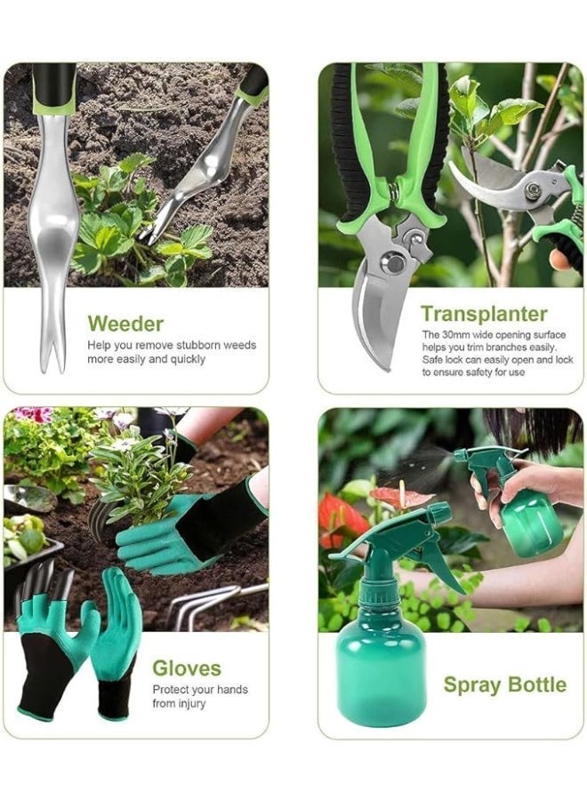 HOOTO 10PCS Garden Tool Set, Heavy Duty Aluminum Alloy Gardening Tool with Ergonomic Handle, Garden Tote Bag, Gardening Hand Tools, Gardening Gifts for Women and Men Green - Image 4