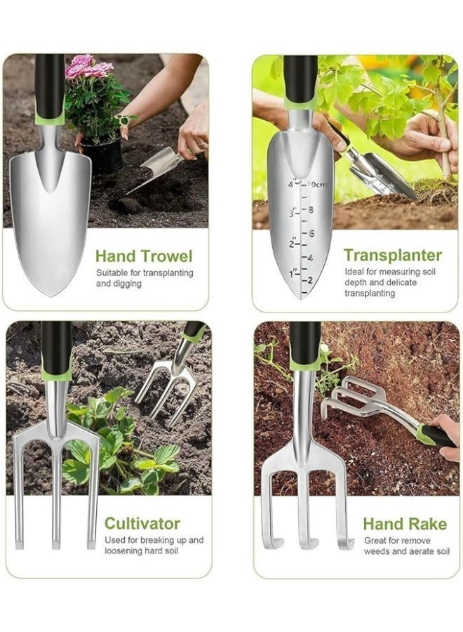HOOTO 10PCS Garden Tool Set, Heavy Duty Aluminum Alloy Gardening Tool with Ergonomic Handle, Garden Tote Bag, Gardening Hand Tools, Gardening Gifts for Women and Men Green - Image 3
