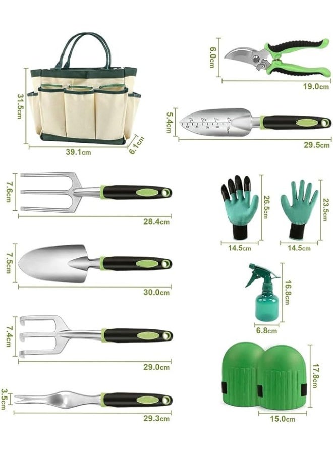 HOOTO 10PCS Garden Tool Set, Heavy Duty Aluminum Alloy Gardening Tool with Ergonomic Handle, Garden Tote Bag, Gardening Hand Tools, Gardening Gifts for Women and Men Green - Image 2