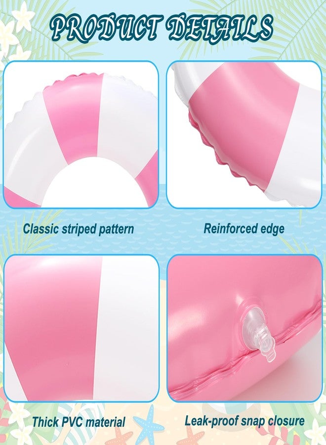 Whaline وايلين 4 قطع ألعاب عائمة قابلة للنفخ بيضاء وردية حلقات سباحة مخططة كلاسيكية مطبوعات ممتعة كراسي للسباحة للأطفال الأولاد والبنات حفلة شاطئ الصيف، 22.8 بوصة - Image 3