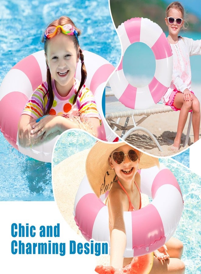 Whaline وايلين 4 قطع ألعاب عائمة قابلة للنفخ بيضاء وردية حلقات سباحة مخططة كلاسيكية مطبوعات ممتعة كراسي للسباحة للأطفال الأولاد والبنات حفلة شاطئ الصيف، 22.8 بوصة - Image 4