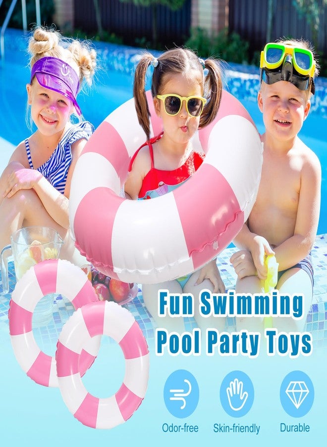 Whaline وايلين 4 قطع ألعاب عائمة قابلة للنفخ بيضاء وردية حلقات سباحة مخططة كلاسيكية مطبوعات ممتعة كراسي للسباحة للأطفال الأولاد والبنات حفلة شاطئ الصيف، 22.8 بوصة - Image 5