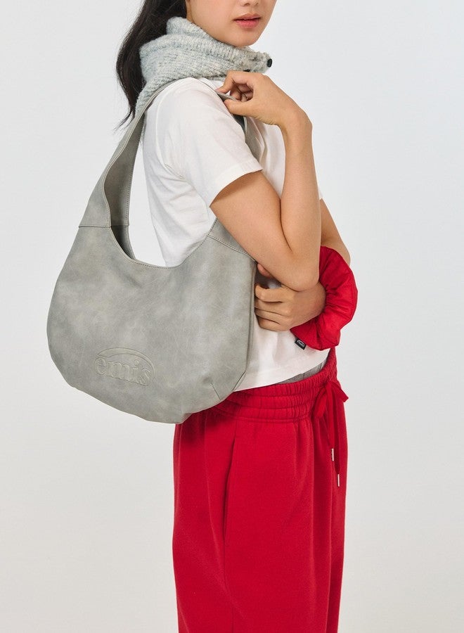 EMIS Logo Embossed Shoulder Bag Unisex Casual Streetwear Bag Gray - Image 2